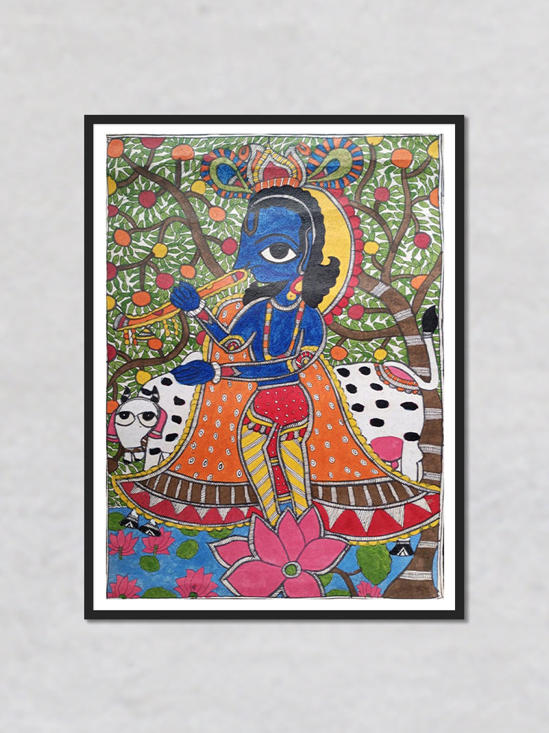 Krishna Madhubani Painting by Priti Karn