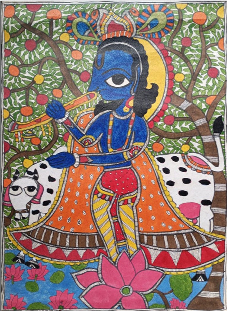 Krishna Madhubani Painting by Priti Karn