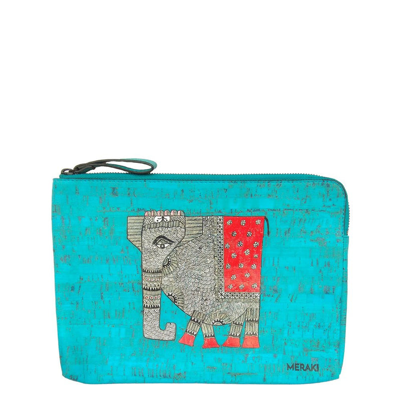 Elephant, handpainted vegan cork ipad/tablet sleeve-