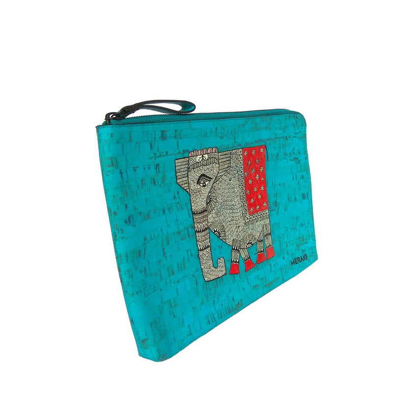 Elephant, handpainted vegan cork ipad/tablet sleeve-