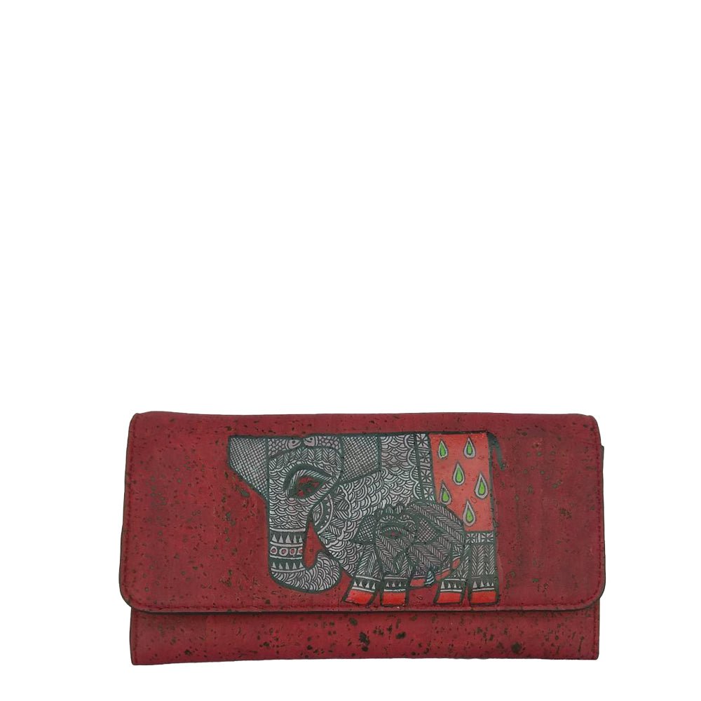 Elephants, Vegan Cork handpainted wallet-