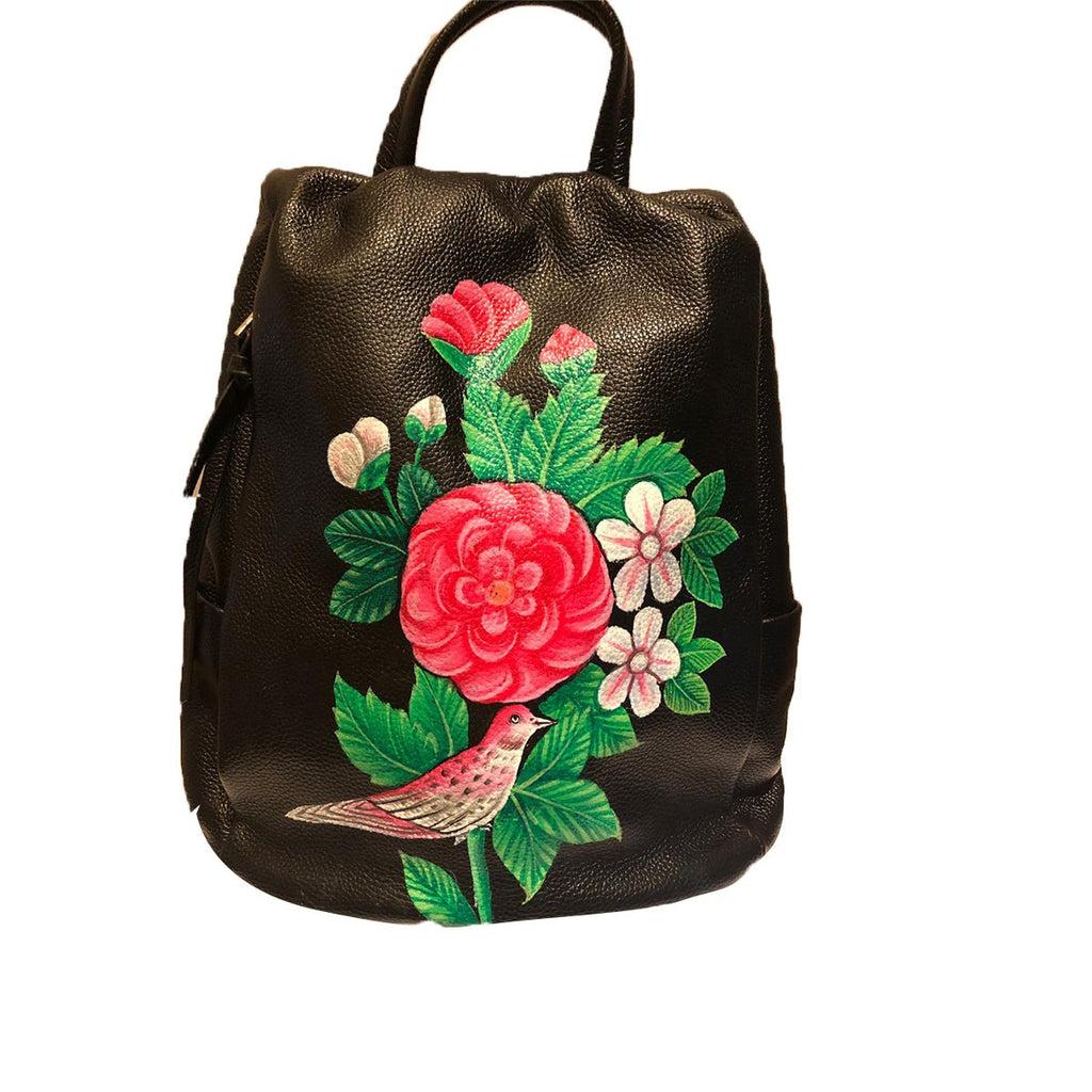 FLOWERS , BLACK BACKPACK-