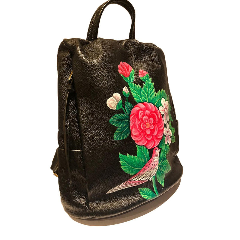 FLOWERS , BLACK BACKPACK-