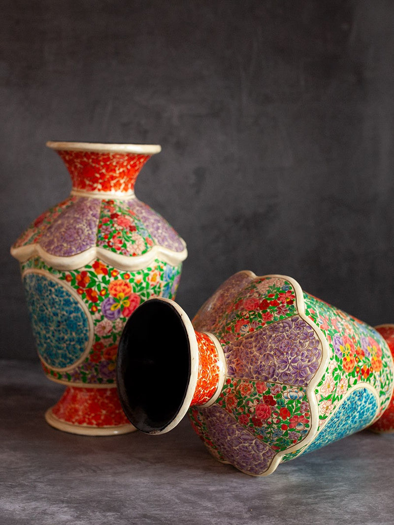 Floral Paper Mache Vase by Riyaz Khan