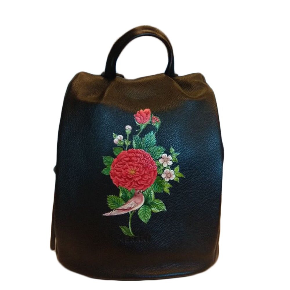 Flowers , Black Backpack-