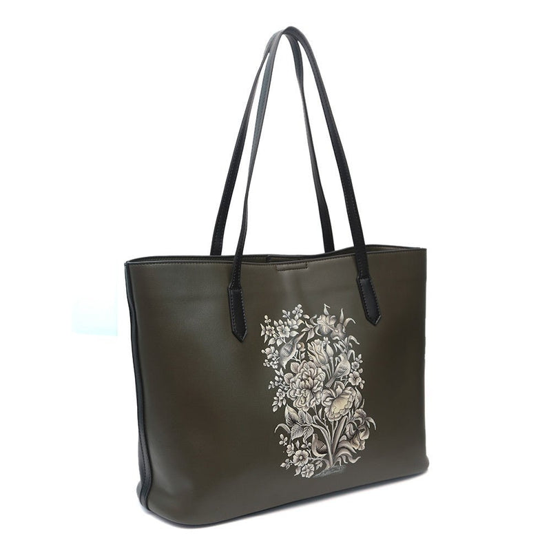 Flowers, Olive Green Tote-