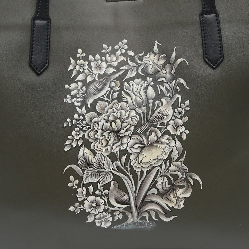 Flowers, Olive Green Tote-