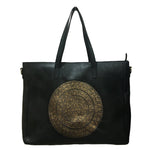 GOLD CHINAR, BLACK LEATHER TOTE BAG-LAPTOP BAG