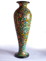 Green Floral Paper Mache Vase by Riyaz Khan