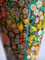 Green Floral Paper Mache Vase by Riyaz Khan