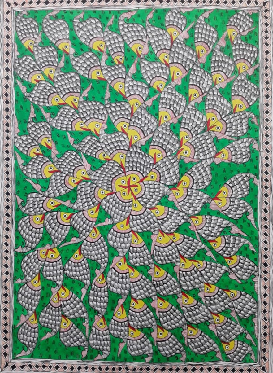 Group of Fishes: MADHUBANI PAINTING BY PRATIMA BHARTI