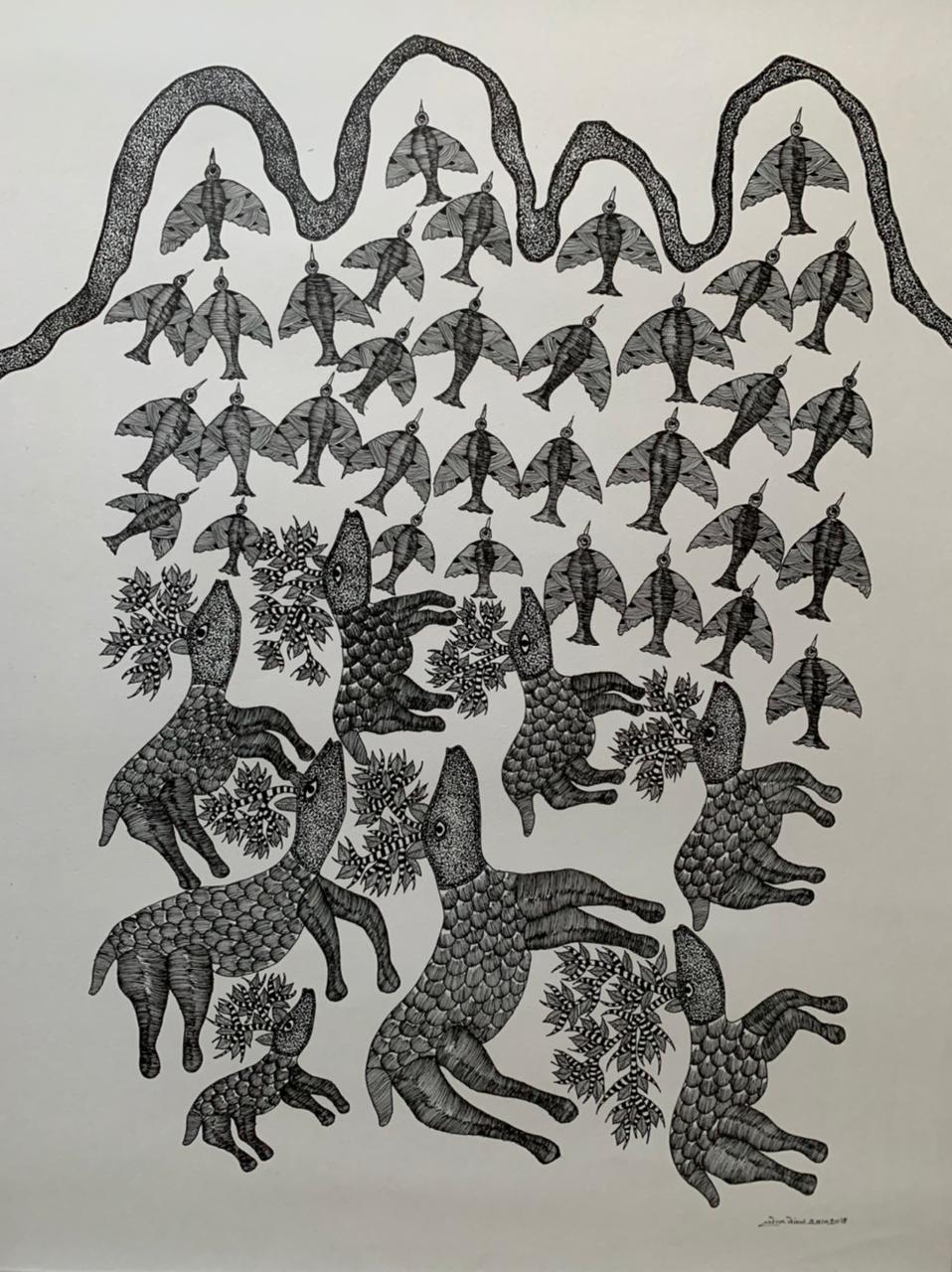 gond painting of Hiran Pakshi 