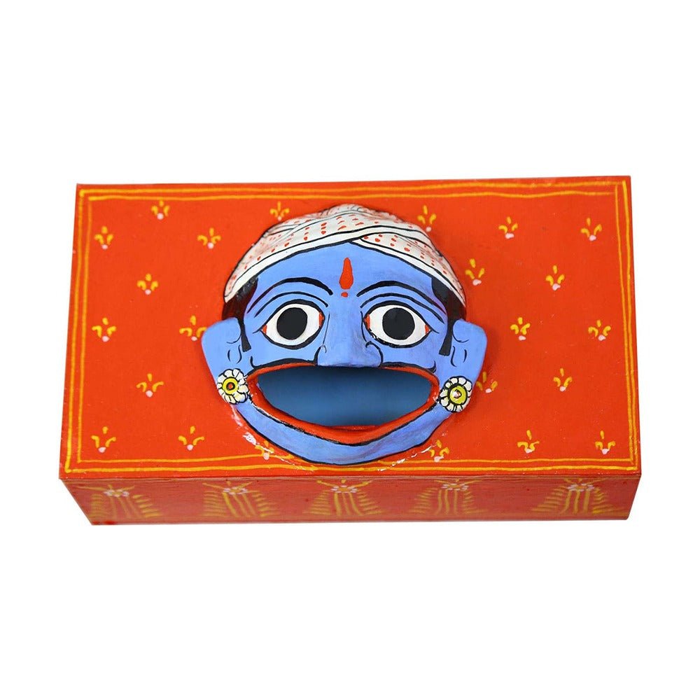 Ho Ho Ha Ha, handpainted Cheriyal Scroll Tissue Box