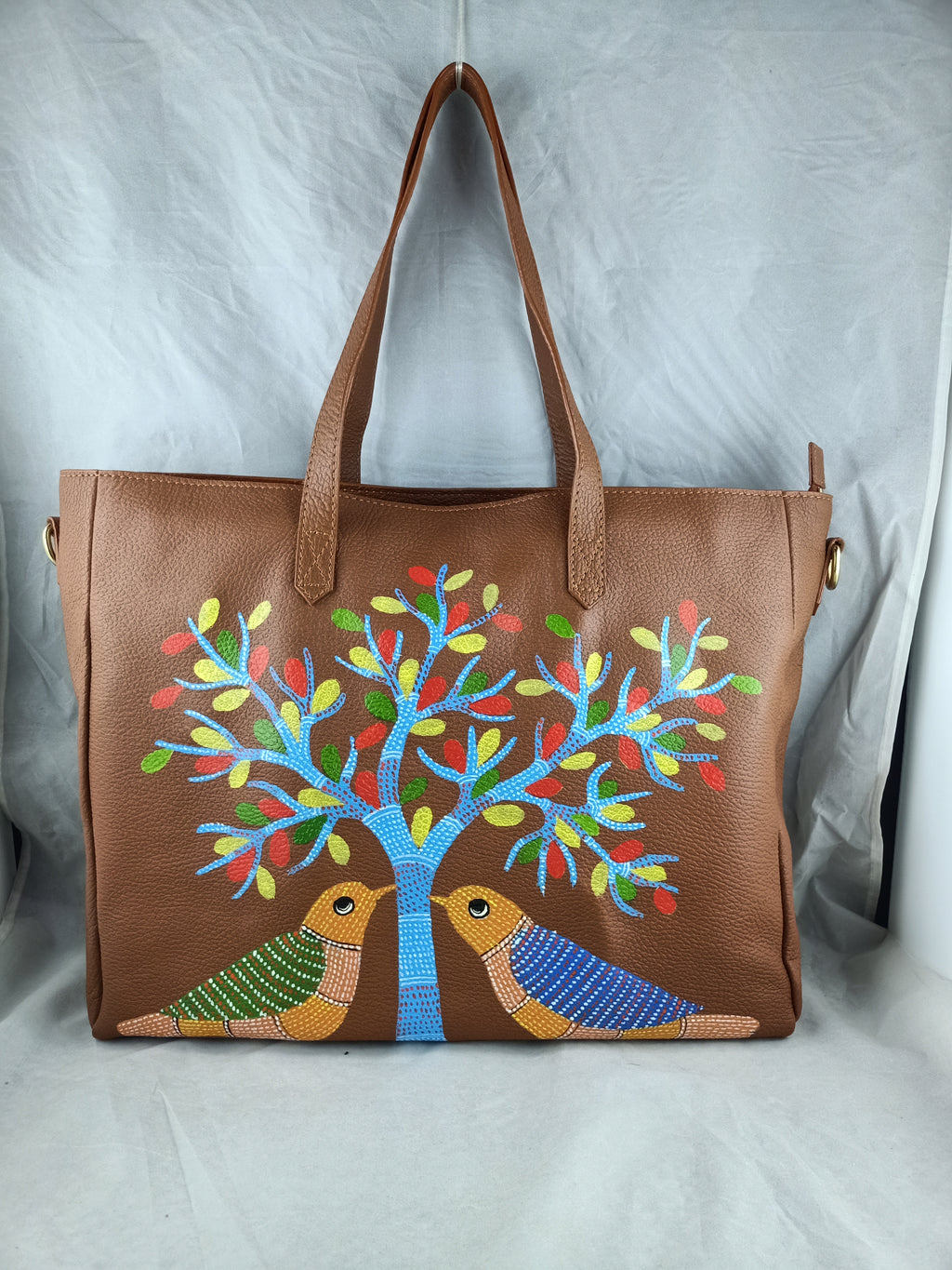 RETURN TO THE ROOT, TAN LEATHER TOTE BAG