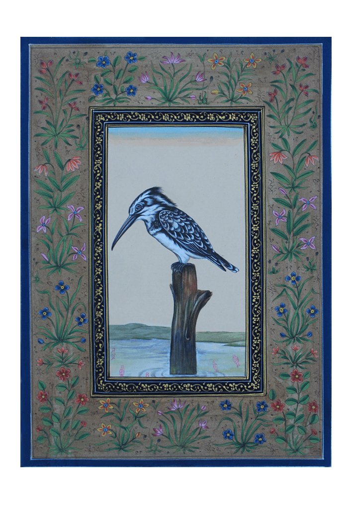 A Kingfisher in Azure Miniature Painting by Mohan Prajapati