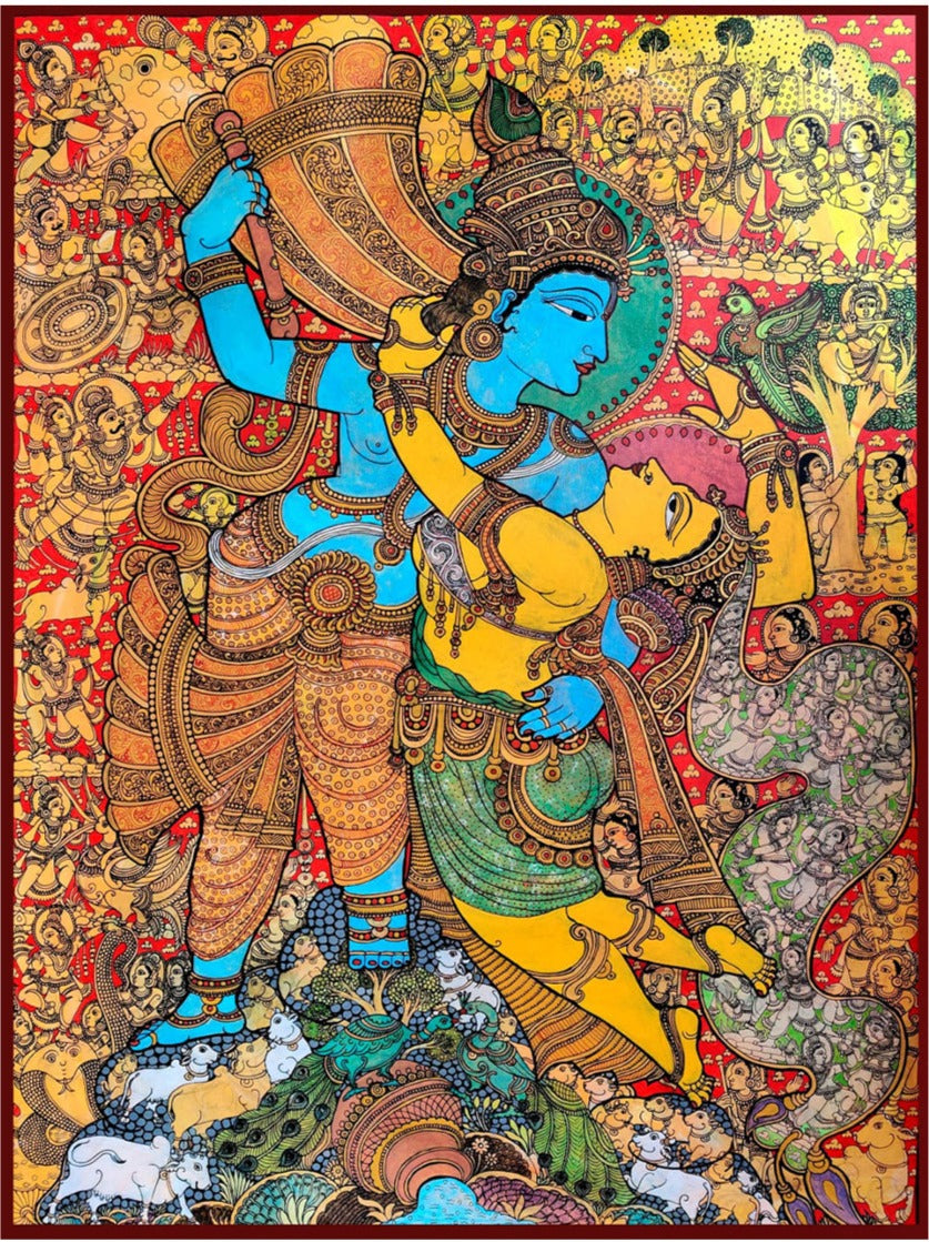 Krishna and Radha: Kalamkari Painting by Harinath.N