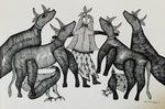 Gond Painting of Krishna with Cows