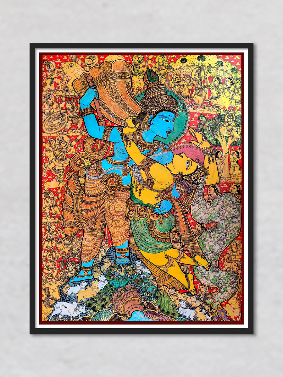 Divine Love of Krishna and Radha | Handmade Painting – MeMeraki.com