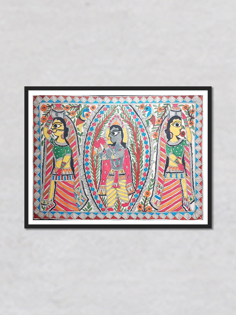 Krishna’s Serenity with Gopis: Madhubani painting by Priti Karn