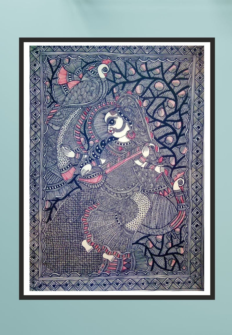 Maa Saraswati Madhubani Painting for Sale