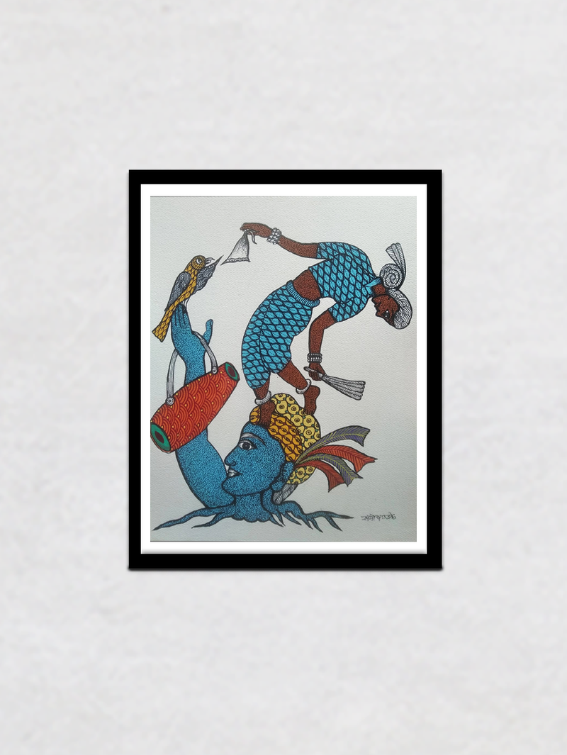 Man and Woman, Gond Painting by Santosh Uikey