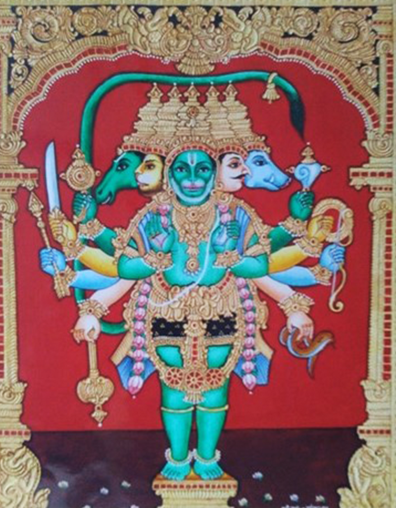 Marvel of Panchmukha Hanuman: Mysore Painting by Dr. J Dundaraja