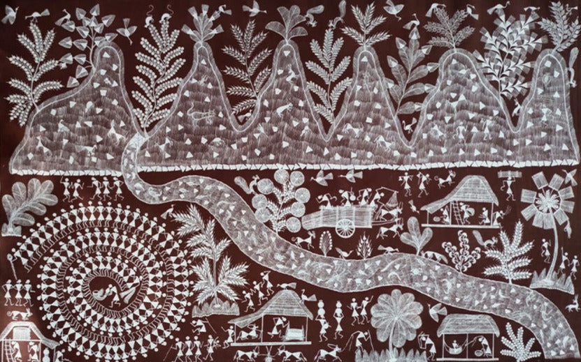 Mountains: Warli Painting by Dilip Rama Bahotha