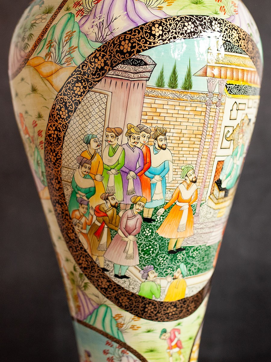 Mughal Darbar Paper Mache Vase by Riyaz Khan