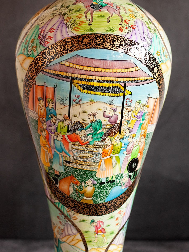 Mughal Darbar Paper Mache Vase by Riyaz Khan