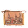 Handpainted leather sling with Madhubani Hong Kong skyline