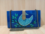 PEACOCKS MELODY , GOND BLUE WOOD CLUTCH