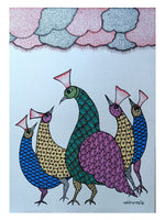 Peacocks Gond painting by Santosh Uikey