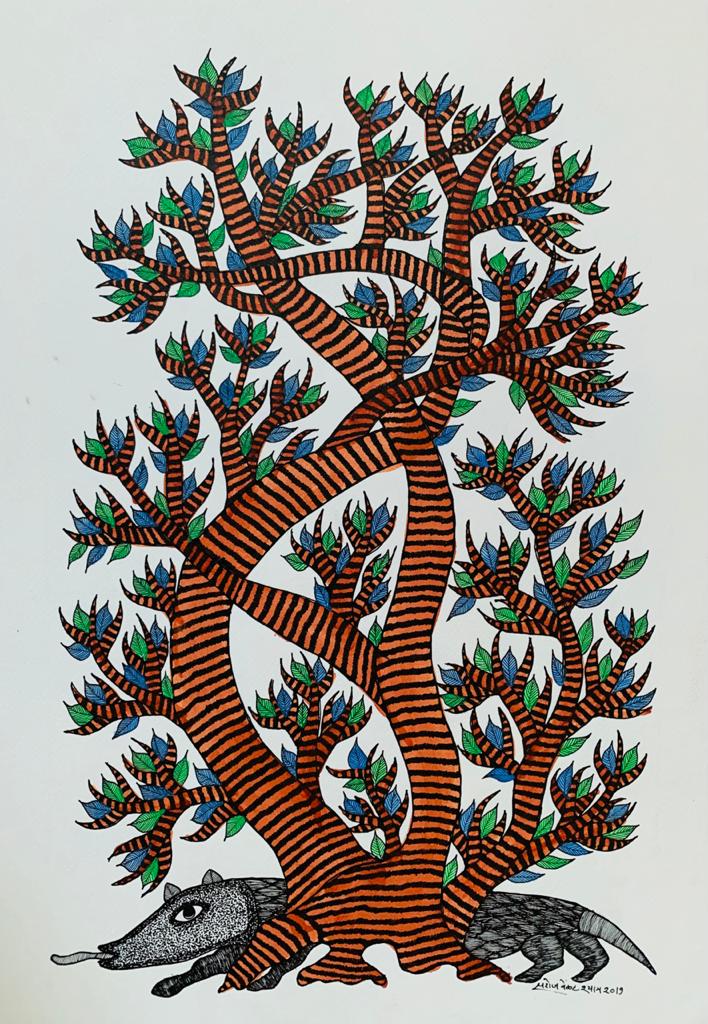 Ped aur Goh: GOND ART BY SAROJ VENKAT SHYAM-Paintings by Master Artists