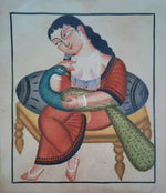 Buy Biwi and peacock painting in Kalighat Art