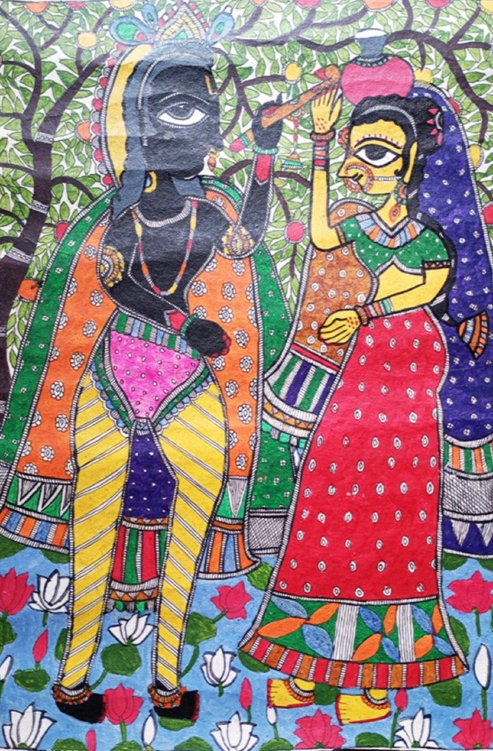 Radha Krishna Madhubani Painting by Priti Karn