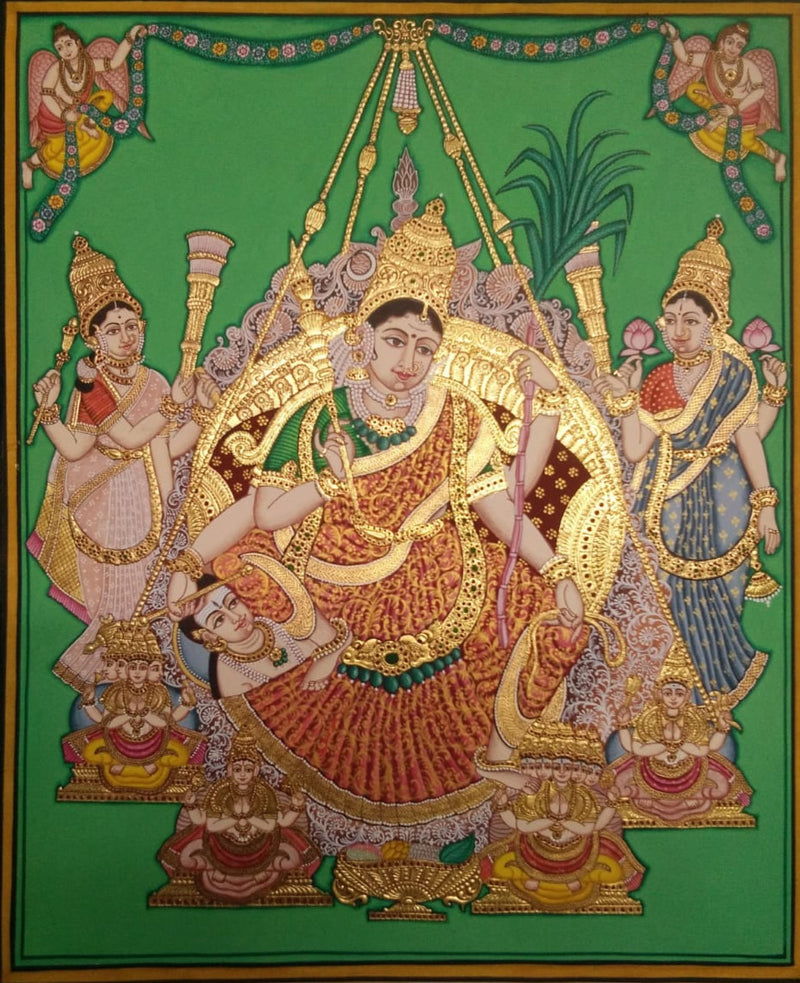 Raja Rajeswari's Golden abode : Mysore Painting by Dr. J Dundaraja