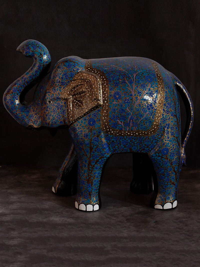 Royal Blue Paper Mache Elephant by Riyaz Khan