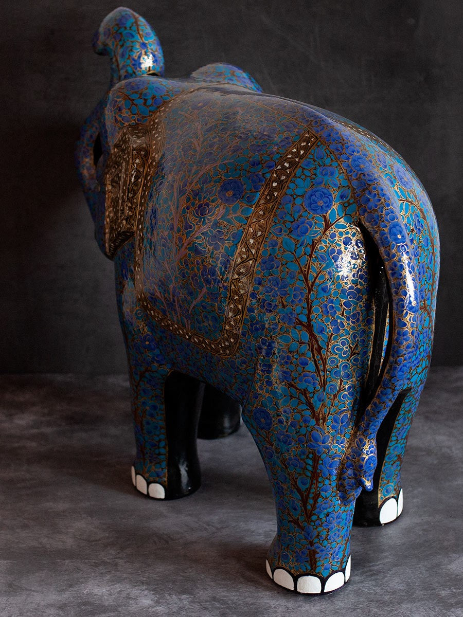 Royal Blue Paper Mache Elephant by Riyaz Khan