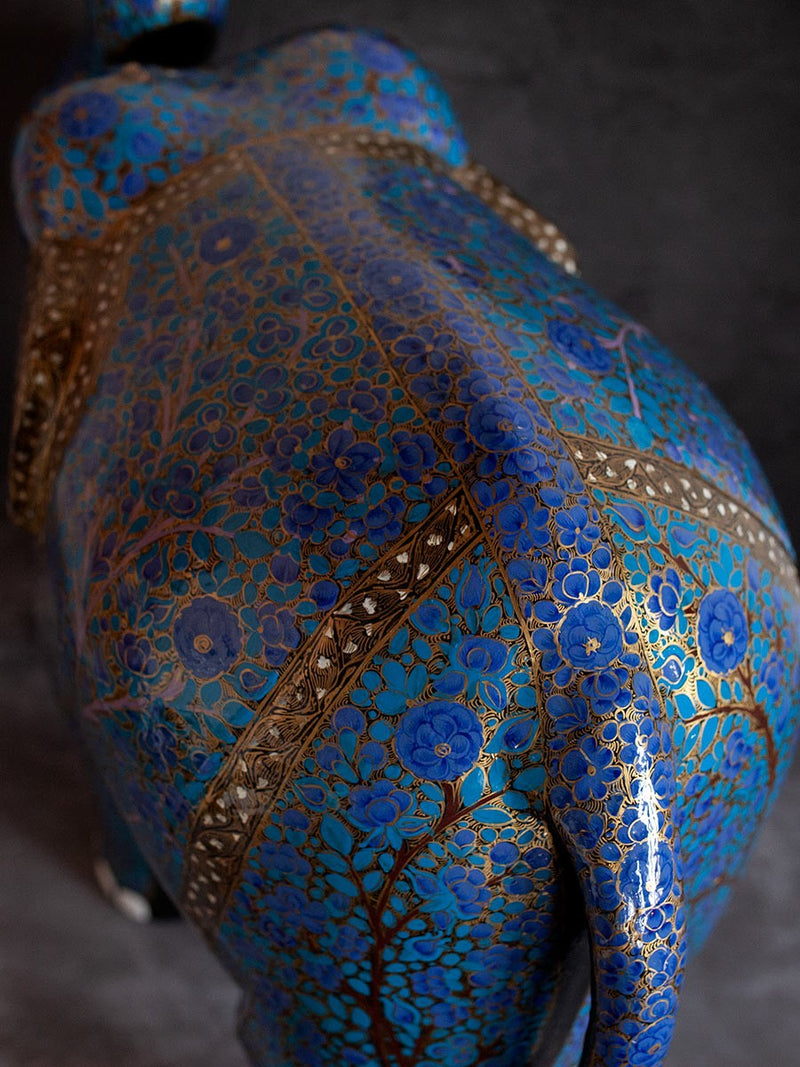 Royal Blue Paper Mache Elephant by Riyaz Khan