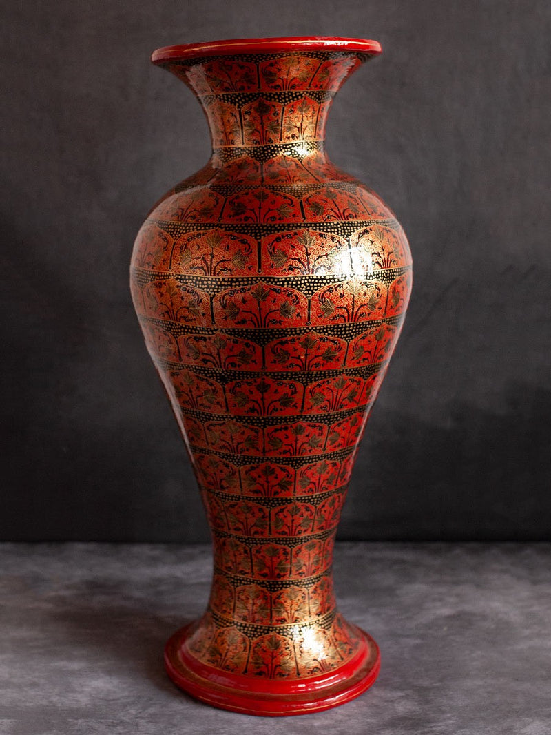 Royal Red Paper Mache Vase by Riyaz Khan