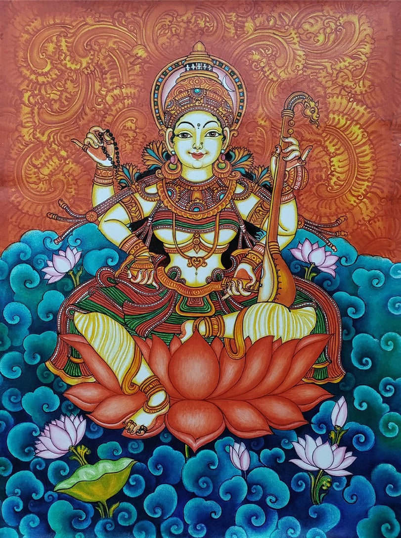 Saraswati, Kerala Mural Painting by Adarsh