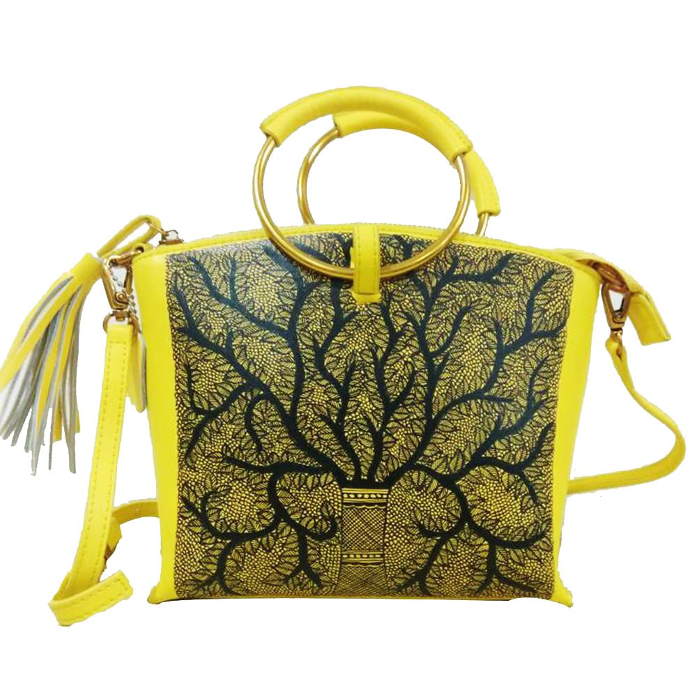 'Seeds of Love' handpainted yellow crossbody bag