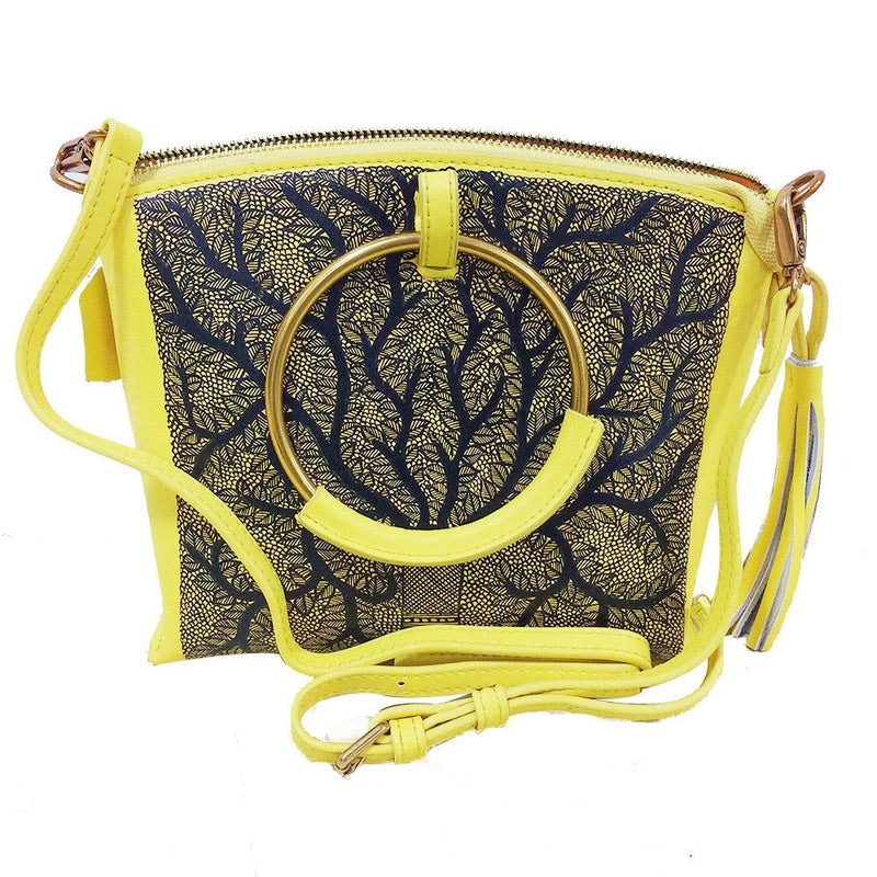 Handpainted Crossbody Yellow leather bag