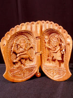 Shiva-Ganesha in Raw Sandalwood Miniature Artwork by Om Prakash