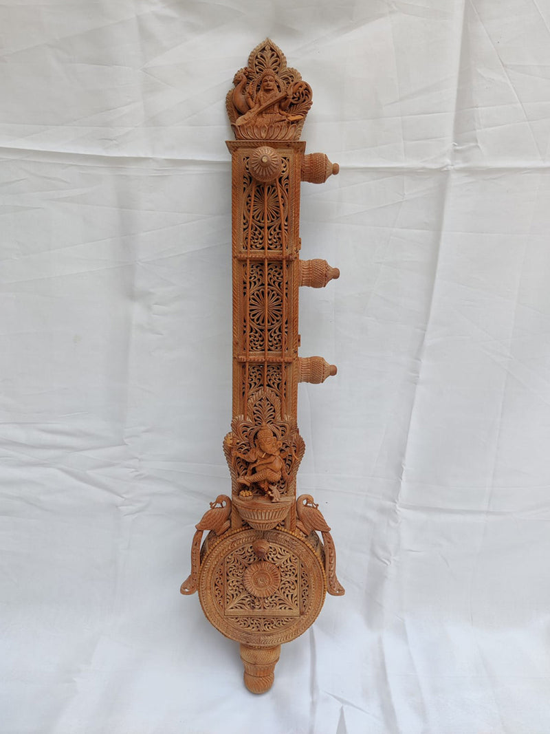 Sitar Raw Sandalwood Miniature Artwork by Om Prakash