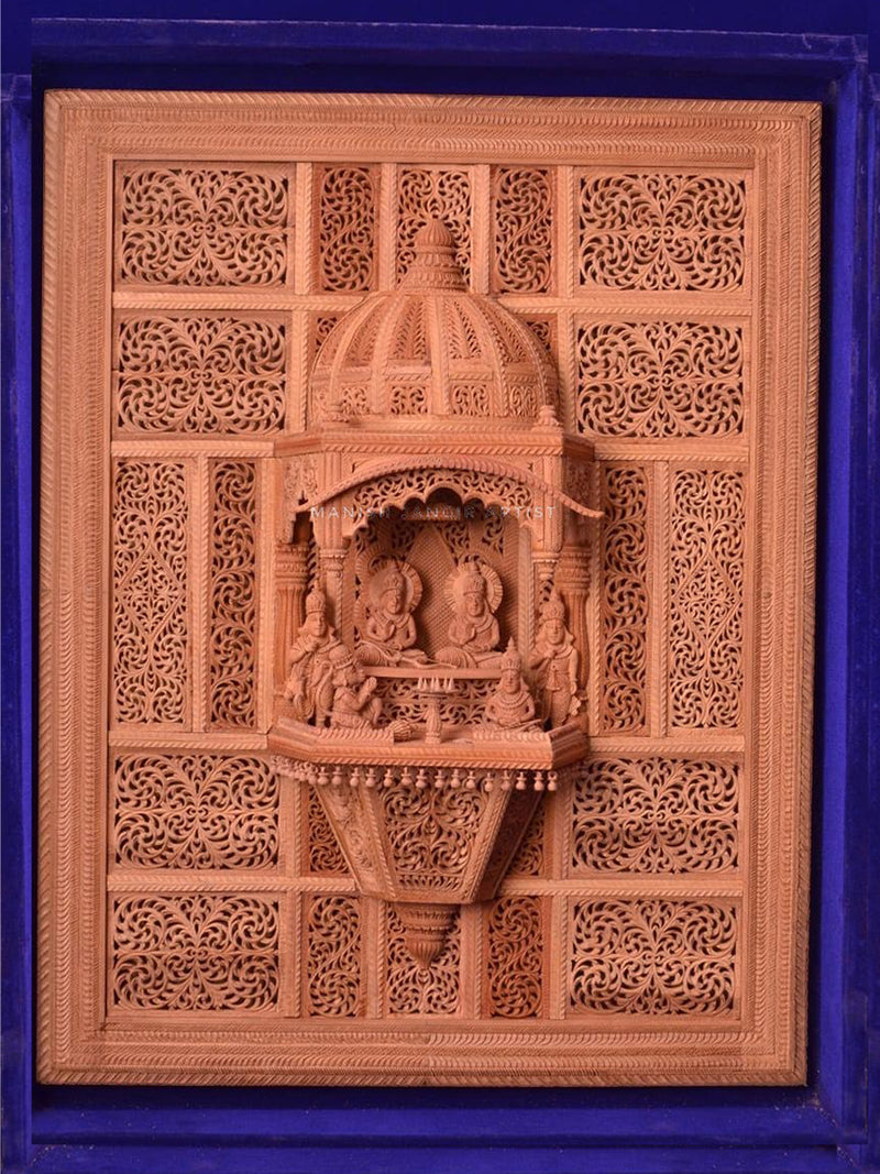 Sri Ram Darbar in Raw Sandalwood Miniature Artwork by Om Prakash