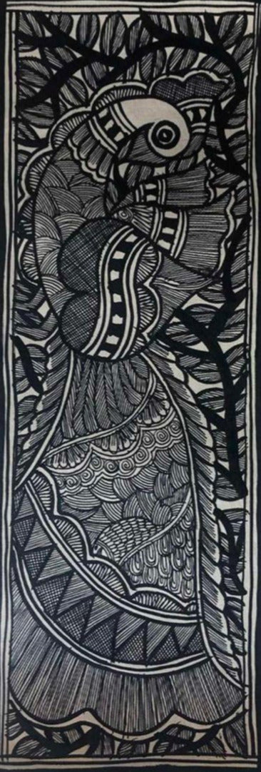 The Peacock Handpainted Madhubani Painting by Pratima Bharti