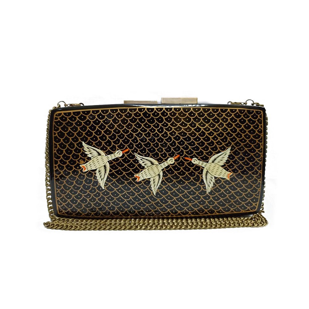 THE WHITE BIRDS , RECTANGLE PAPER MACHE CLUTCH-Paper Mache Clutch