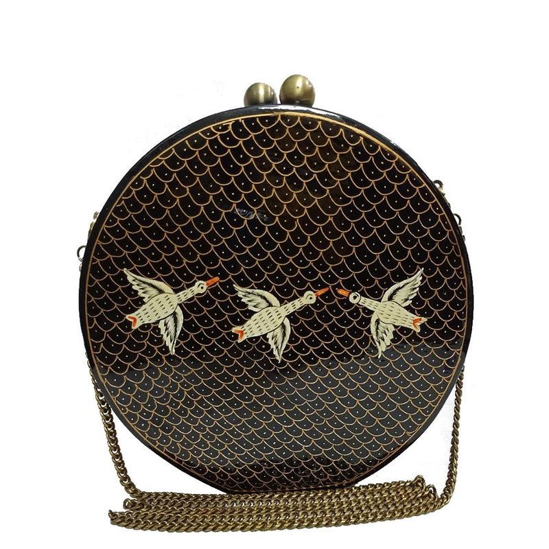 THE WHITE BIRDS , ROUND PAPER MACHE CLUTCH-Paper Mache Clutch