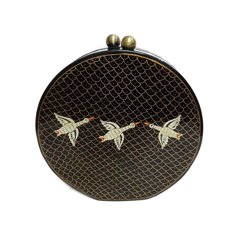 THE WHITE BIRDS , ROUND PAPER MACHE CLUTCH-Paper Mache Clutch